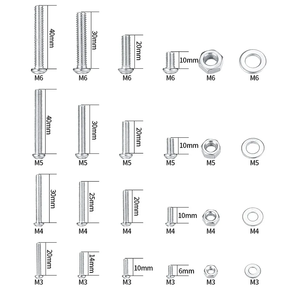 1080Pcs Metric Screws Nuts Washers Assortment Kit M3 M4 M5 M6 Cross Slot Round Head Bolts Set