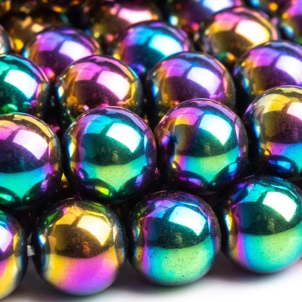 Color Round Electroplate Synthetic Hematite Rainbow Magnetite Ball Crystal Healing Stress Relief Negative Energy Absorber