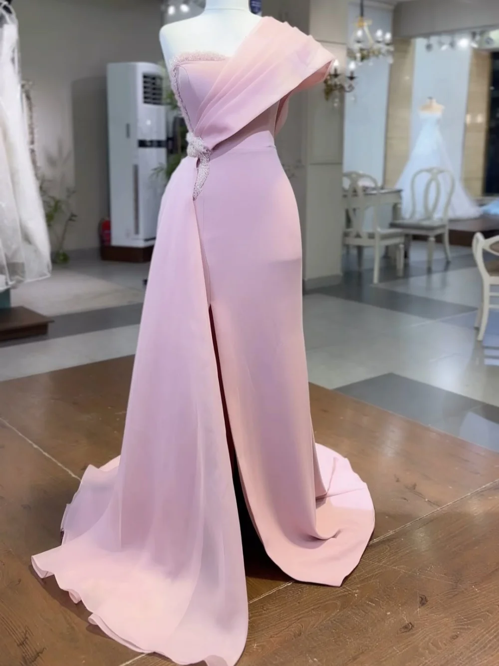 

Exquisite Jersey Pleat Beading A-line One-shoulder Long Dresses Cocktail Dresses High Quality Modern Style Classic Formal