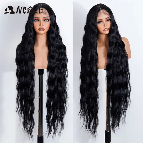 Peluca con malla frontal sintética Noble, peluca de encaje ondulado largo de 36 pulgadas con parte de encaje ondulado para mujer, peluca con malla frontal, peluca de Cosplay Rubio degradado