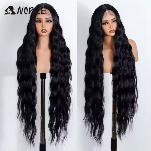 Noble Synthetic Lace Front Wig 36 " Long Wavy Lace Part Body Wavy Golden Wig For Women Lace Front Wig Ombre Blonde Cosplay Wig - Image 7