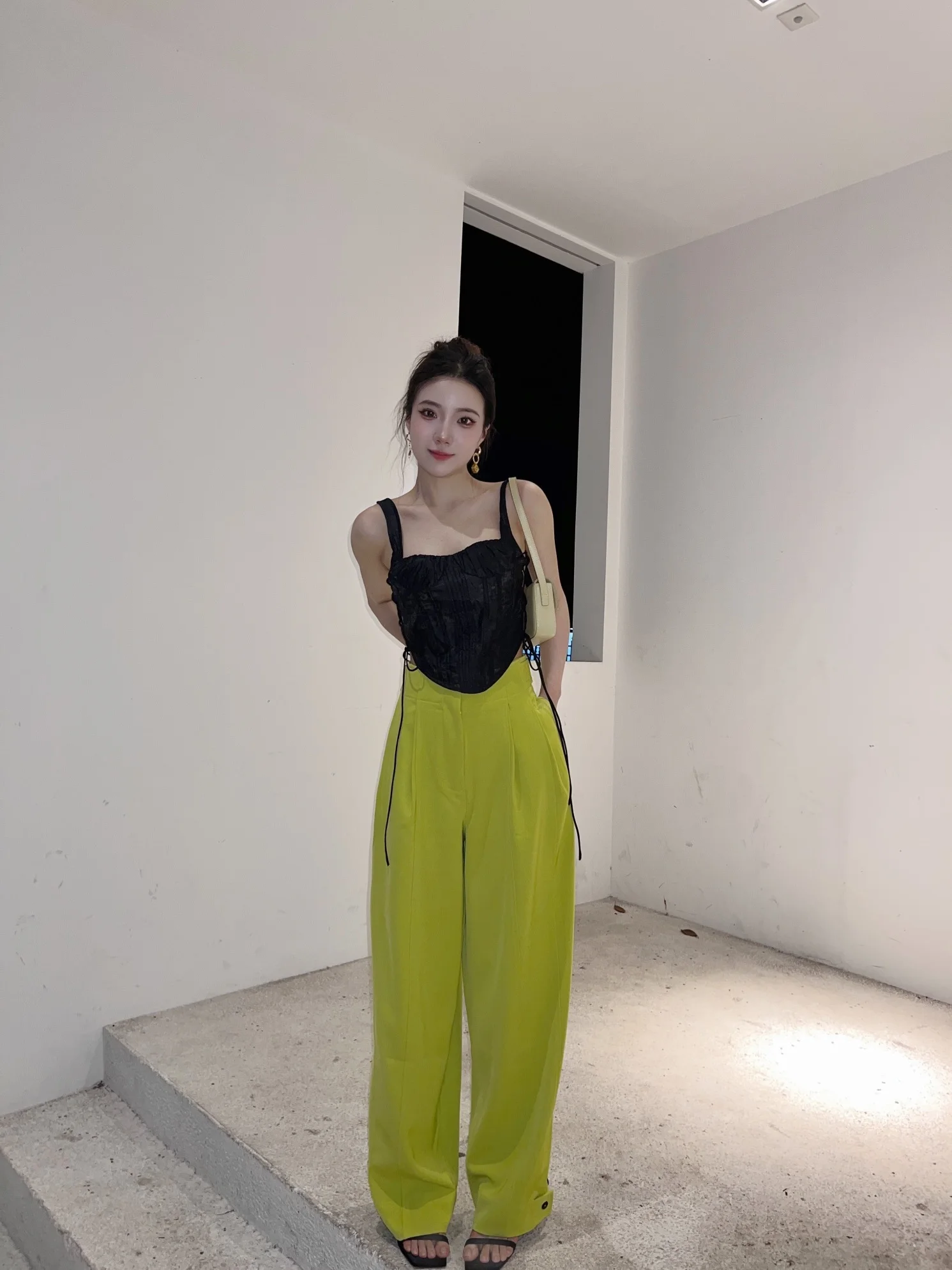 

Winter and 2023 New Autumn Women's Fashion Fluorescent Green Casual Trousers 0918