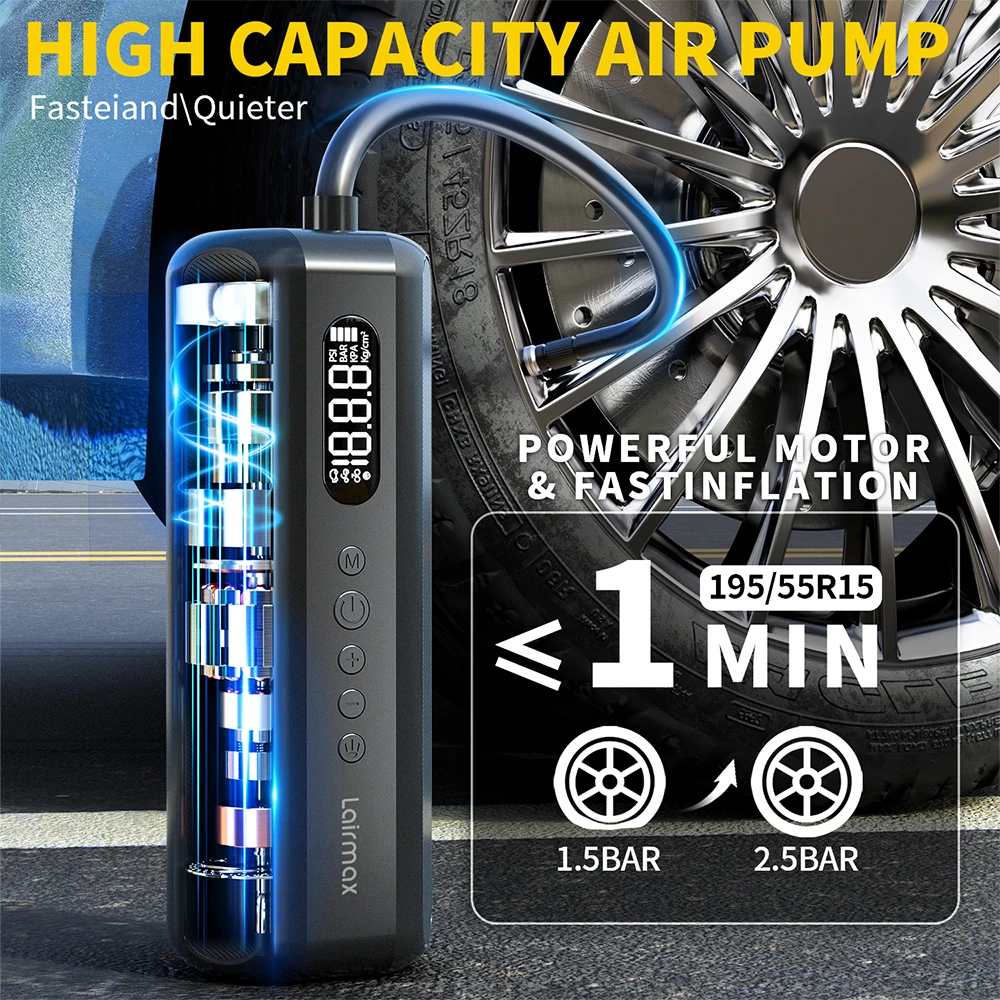 150PSI/19Cylinder Portable Air Pump, Electric Tie Inflator with Digital Pressure Gauge, Fast Inflation for Car Tires,Bikes,Balls