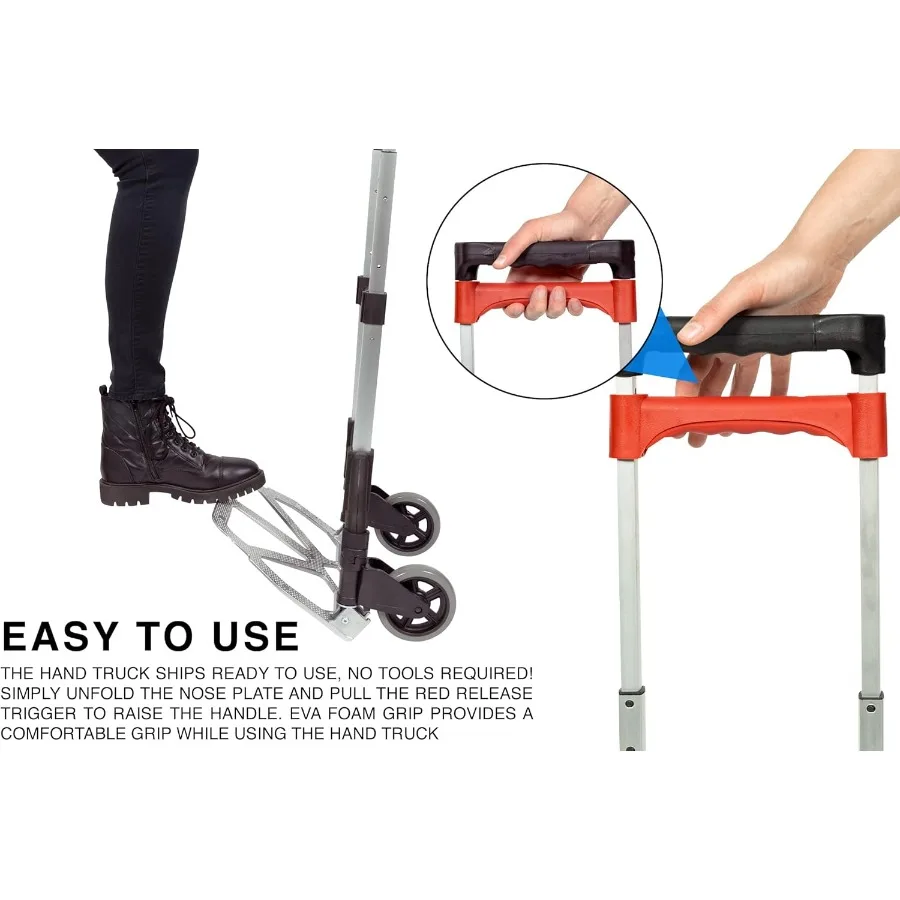 Vergo Industrial 100ポンド容量 パーソナル折りたたみハンドトラック ドリーカート 伸縮ハンドル付き 軽量アルミニウム製 折りたたみ式 C