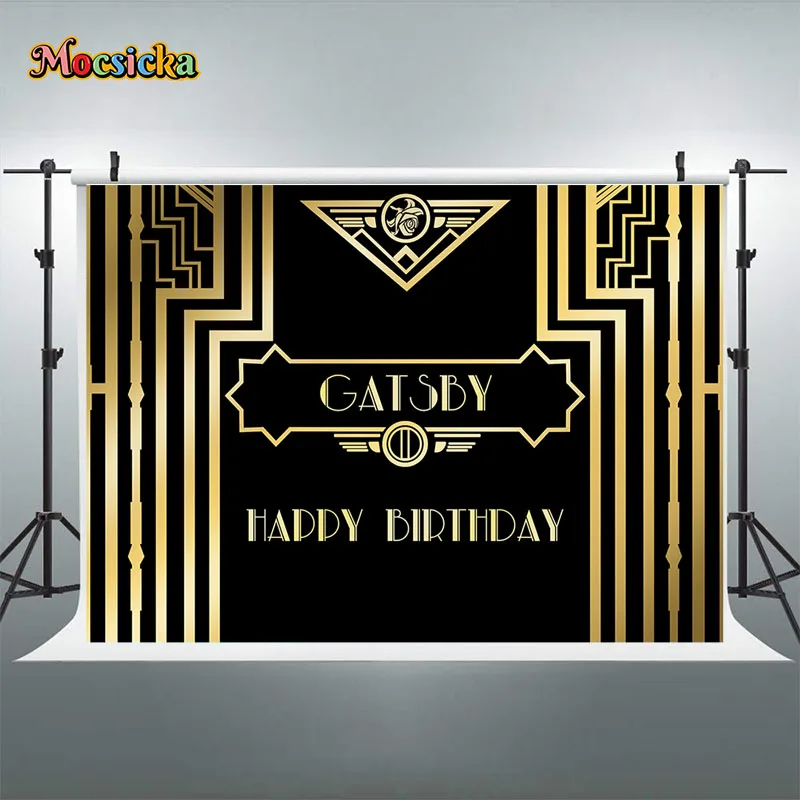 Mocsicka grande gatsby decoração pano de fundo fotografia feminino aniversário dourado preto luxo foto fundo estúdio cartaz banner