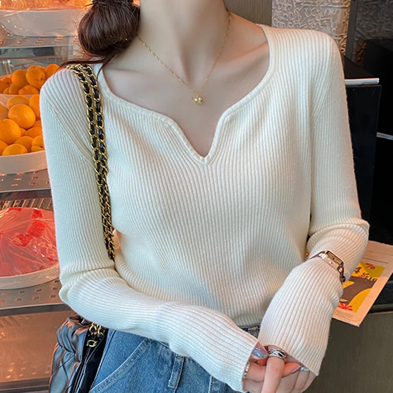 Pull Femme 2023 White Slim Sweater Women Long Sleeve Pullovers Knitted Tops Female Autumn Winter Korean Fashion Womens Clothing