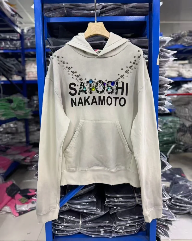 Streetwear Winter SATOSHI NAKAMOTO Necklace Washed Distressed Hoodie New Arrivals Men Women Casual Cotton Sweatshirt