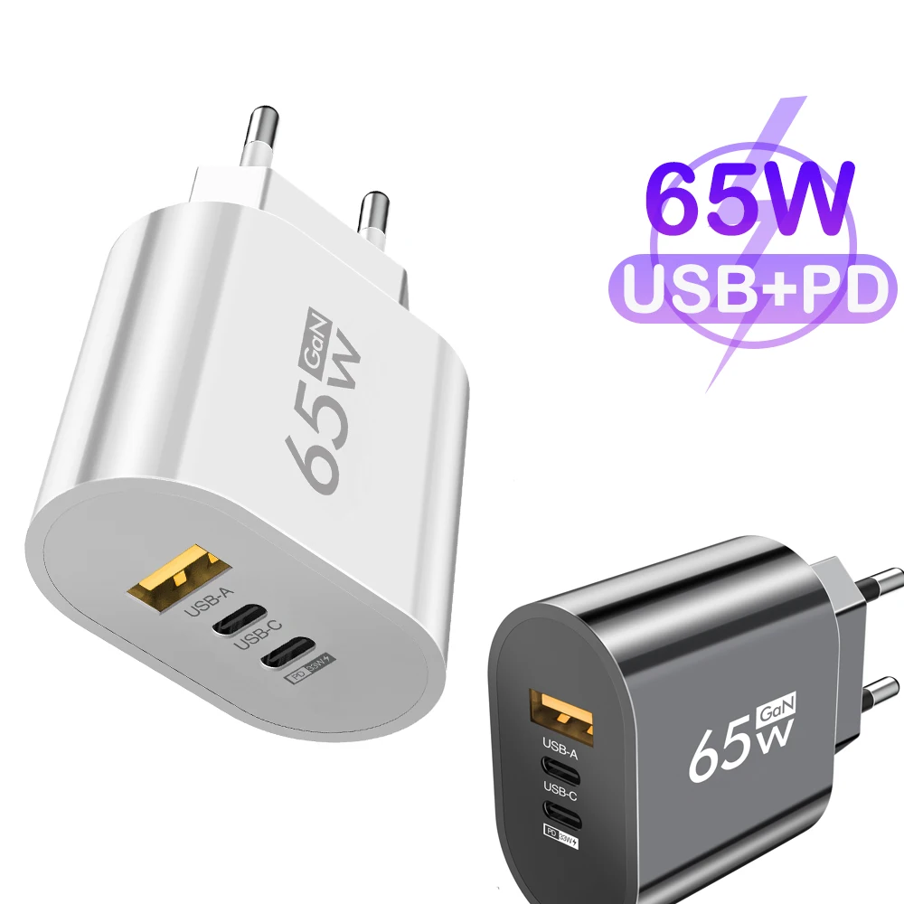 65W GaN Fast Charging USB Type C Charger EU KR PD 3.0 Quick Charge For iPhone 15 16 Xiaomi Huawei Samsung Wall For Phone Adapter