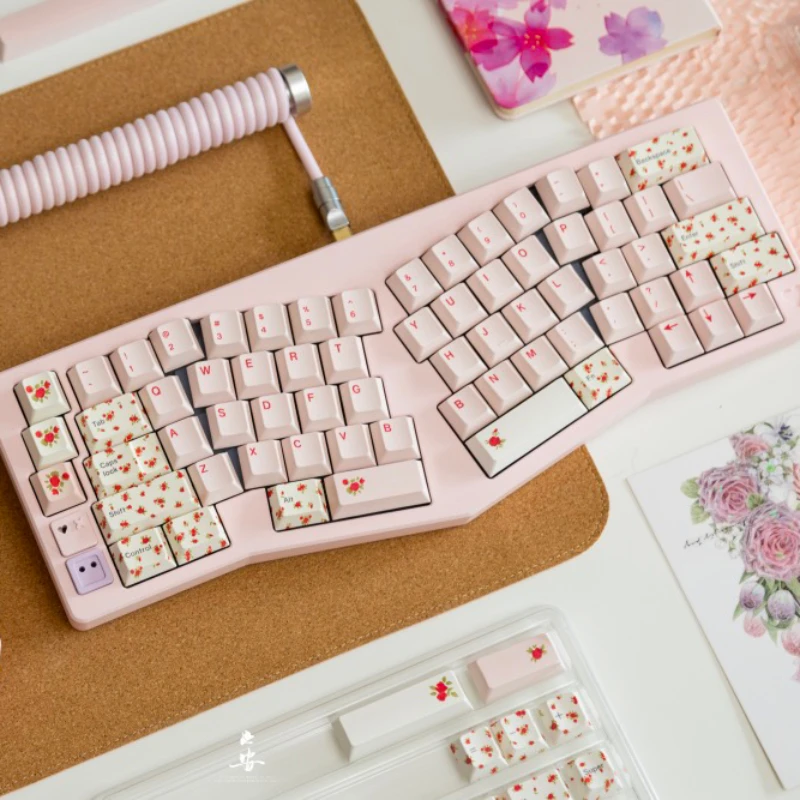 Imagem -04 - Keycaps Personalizados para Teclado Mecânico Material Pbt Rosa Cordeiro Rosa Tintura Sublimação Fit 61 64 75 80 98 104 108 152 Chaves