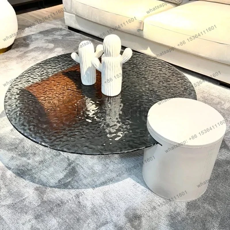 

yj9 Light luxury Italian saddle leather water ripple coffee table hot melt tempered glass designer high-end