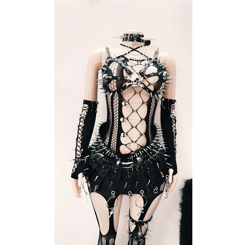 Gothic Punk Rock Subculture Performance Women's Clothing Gothic Dark Sexy Sweet Cool Hollow Out Design Short Skirt Set Ladies