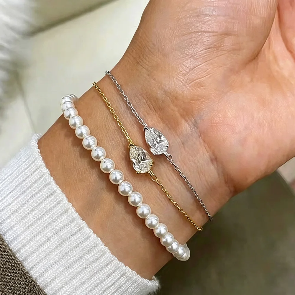 COSYA 2CT Pear Moissanite Chain Bracelets for Women S925 Silver 18K Gold Plated Solitaire Lab Diamond Adjustable Party Jewelry