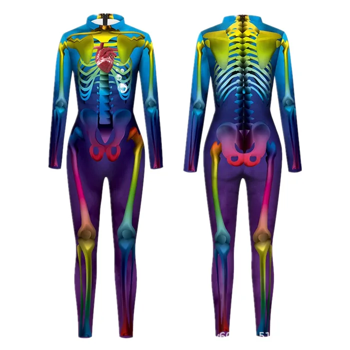 Skelett-Knochen-Blumen-Schädel 3D-Druck Anzug für Damen und Herren, Muskel-Menschenkörper-Jumpsuit, Halloween-Party-Cosplay-Kostüme – Detail 23