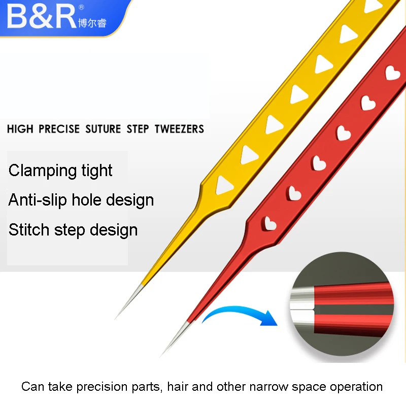 B&R BT-15 BT-16 Ultra-Fine Tip Tweezers With Suture Step High-Precision Hollow Fly Line Phone Motherboard BGA IC Forceps