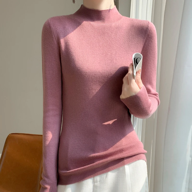 2024 New Spring and Autumn Cashmere Sweater Women Mock Neck  Pullover Casual Cashmere Sweater Women