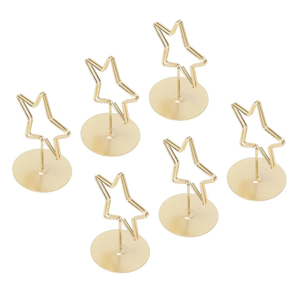 6 Pcs Metal Star Table Number Holder Freestanding Star Shape Metal Note Clip Clamp Style Table Sign Stand Birthday Party