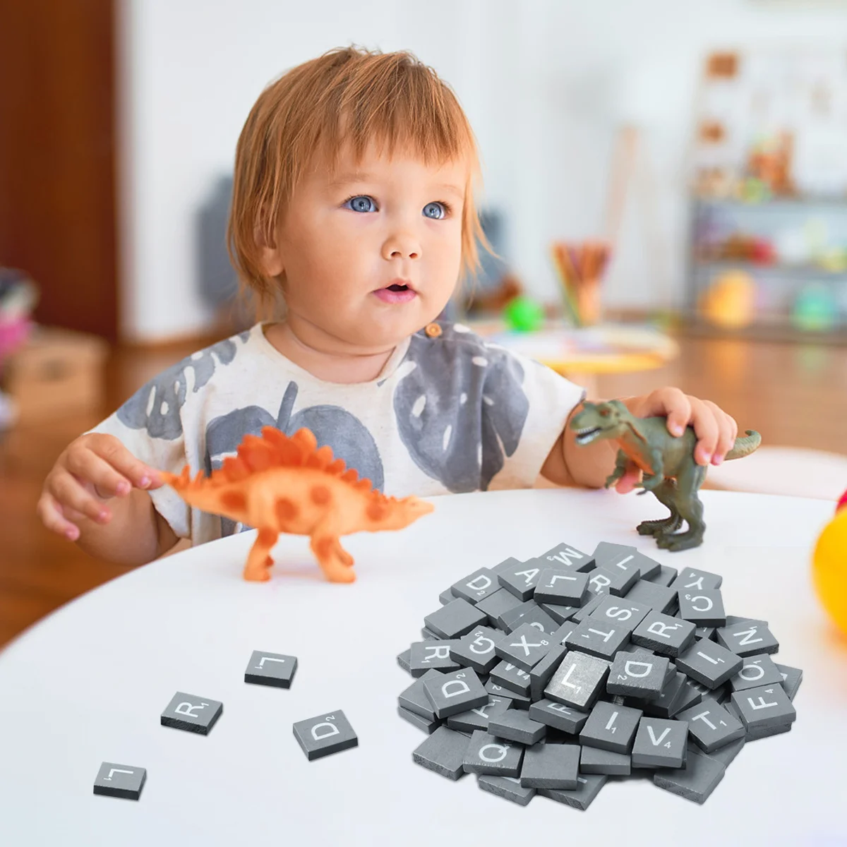 

Wooden Craft Cubes 100PCS Alphabet Blocks for Baby Learning DIY Decor Wood Chips Tiles Set 18x20mm