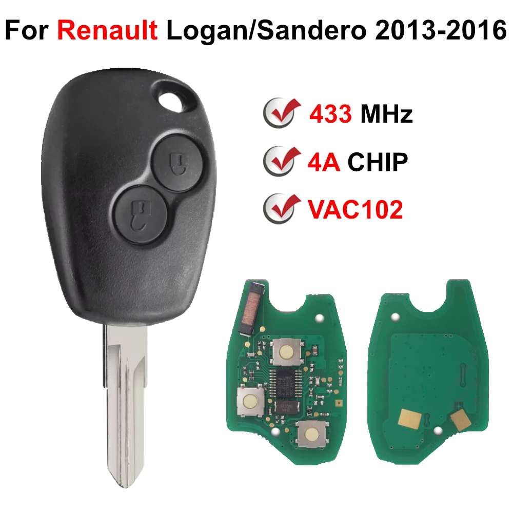 PCF7961M 4A Chip 433 MHz VAC102 mando a distancia del coche para Renault Trafic Logan Sandero símbolo Dacia Duster Logan Sandero 2013-2016