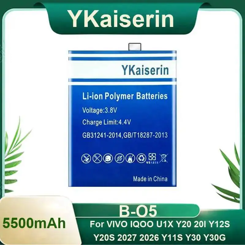 Mobile Phone Battery For Vivo Iqoo U1X Y20 20I Y12S Y20S 2027 2026 Y11S Y30 Y30G Reliable Replacement B-O5 5500Mah