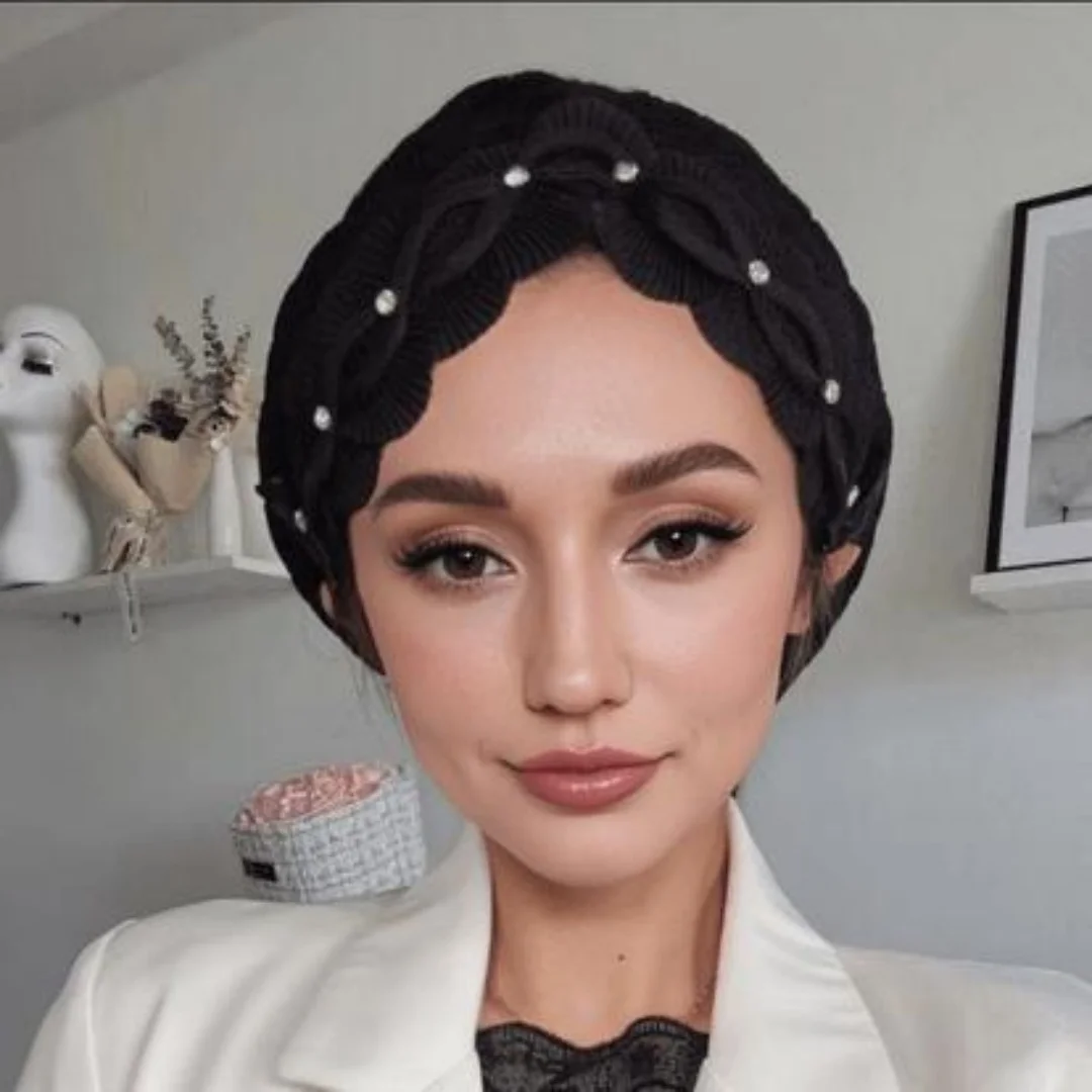 Damska czapka turbanowa z dżetami, muzułmańska chusta na włosy, hidżab, apaszka na głowę, bandanka, czapka beanie