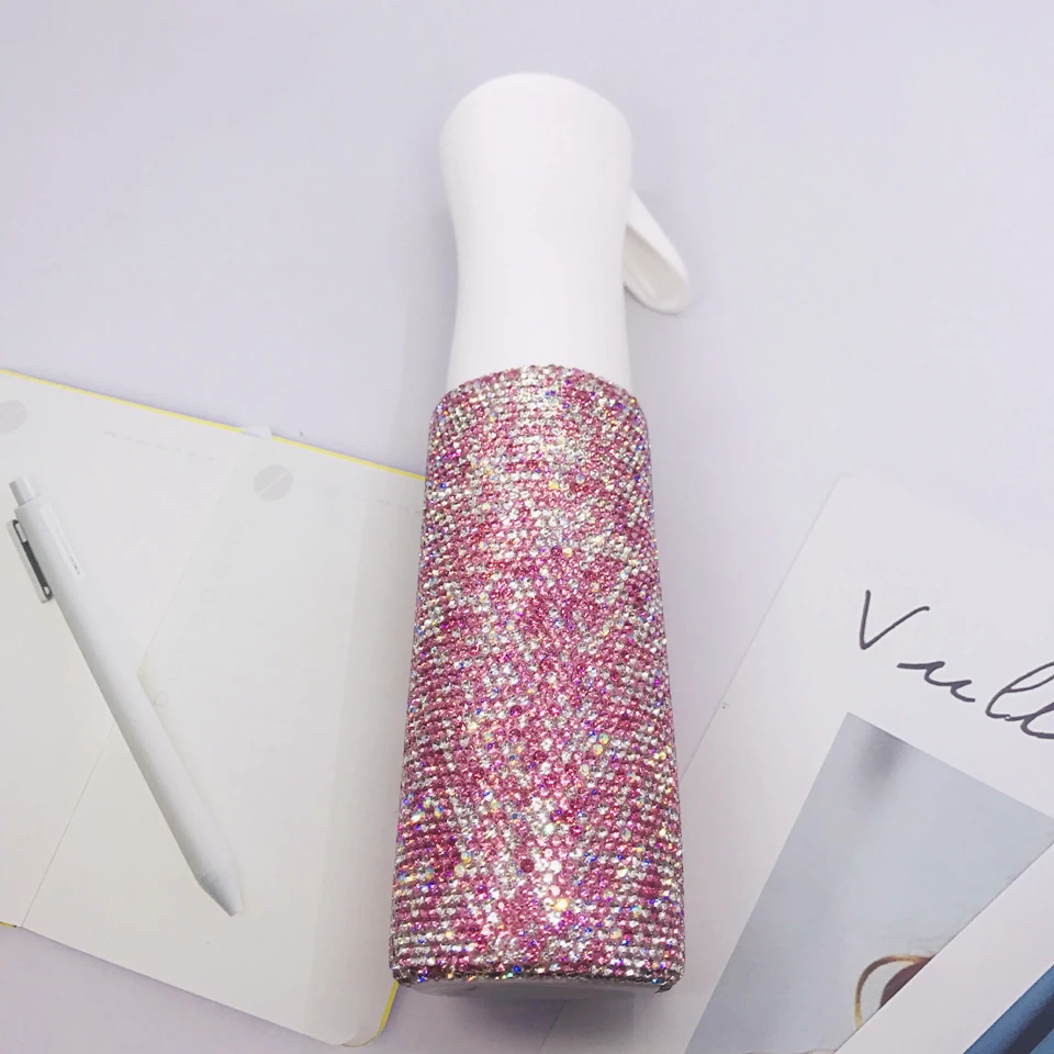 High Pressure Spray Bottles with Rhinestones Refillable Continuous Mist Hairdressing Automatic Salon Barber Water Sprayer 300ML