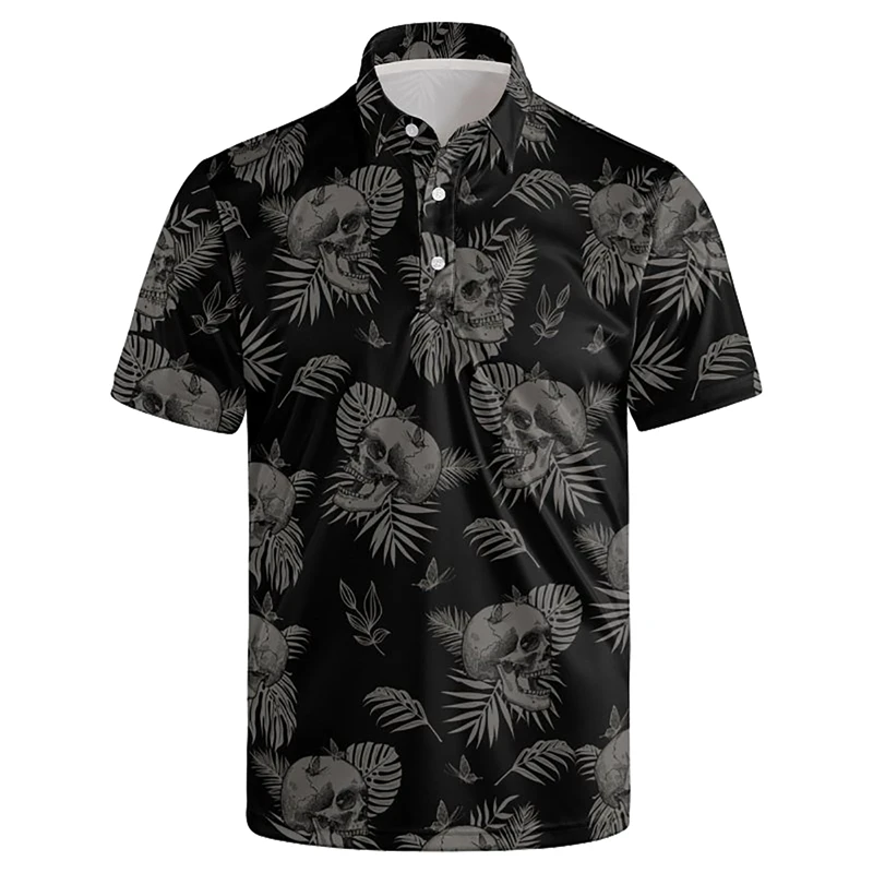 Quick-dry 3d Print Hawaiian Polo Shirt Men Summer Tropical Plants Graphic Short Sleeves T Shirts Tops Casual Button Lapel Tees