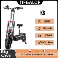 Tifgalop K8 Electric Scooter 2*3000W Dual Motor 60V38Ah Battery 12 Inch Off-Road Tire Seat Electric Folding Scooter