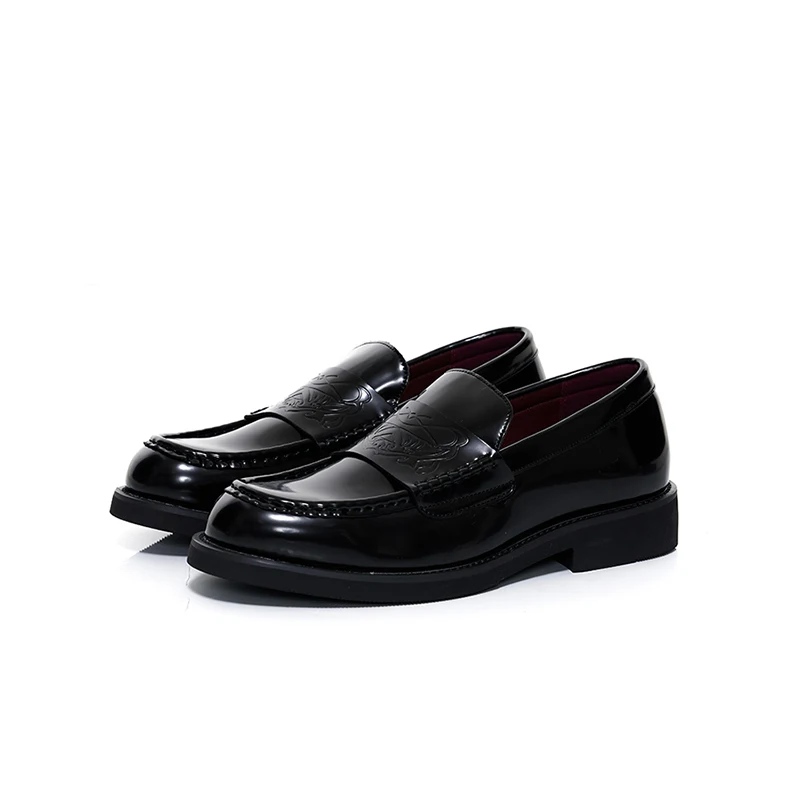 

New vampire loafers men's top layer cowhide formal dress leather shoes, black minimalist glossy business casual work derby shoes
