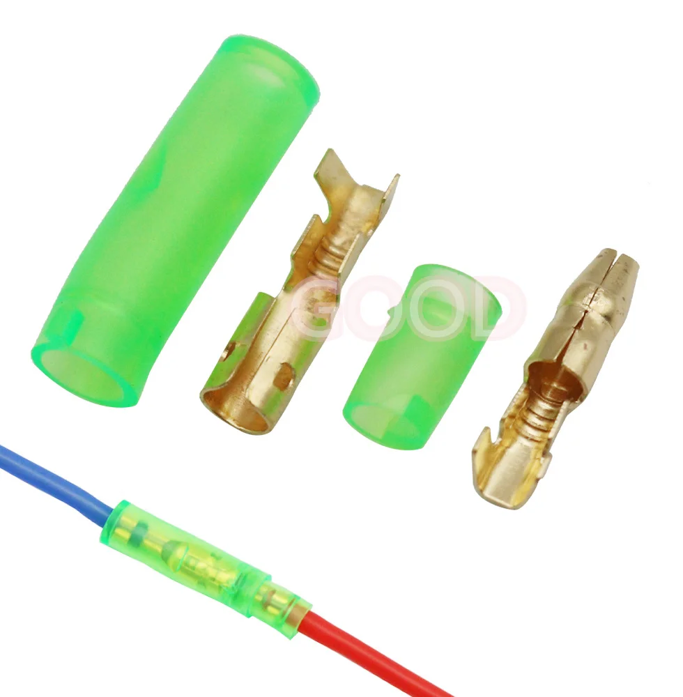 

50sets=200pcs 4.0 bullet terminal car electrical wire connector diameter 4mm pin set Female + Male + Case green
