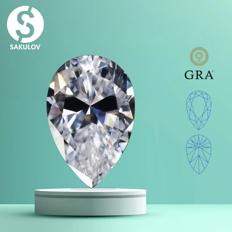 

Real D Color Moissanite Loose Stone Pear Shape 0.5-5.0ct VVS1 Certified Moissanita Diamonds Pass Tester with GRA Certificate