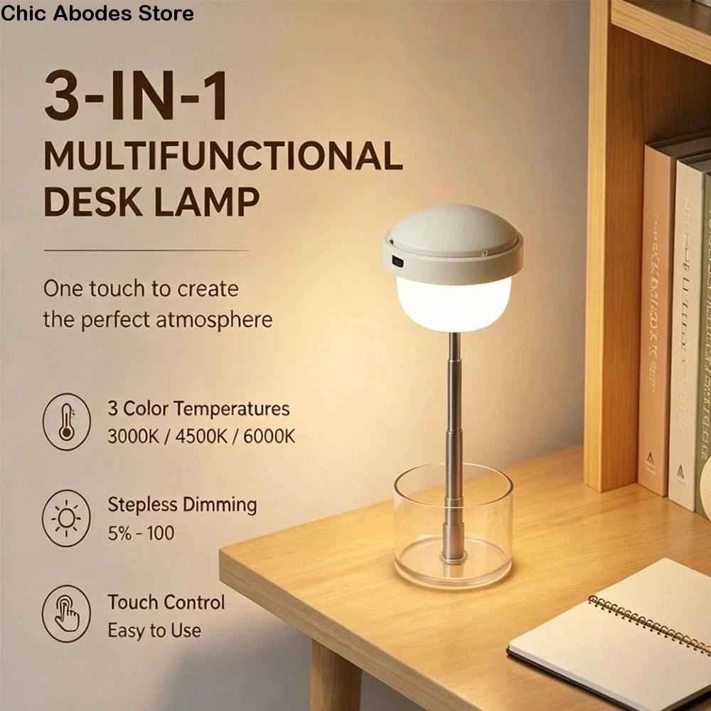 3-in-1 Multi-Function LED Table Lamp Rechargeable Eye-protection Folding Flashlight Touch Dimming Retractable for 1200mAh