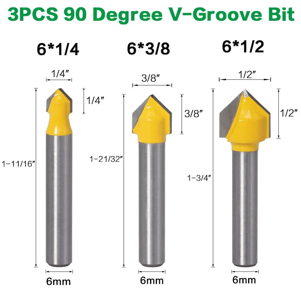 6Mm Schacht Router Bit Set Core Box Bit Ronde Neus Bit 90 Graden V-Groove Bit Frees frezen Voor Hout Houtbewerking Gereedschap