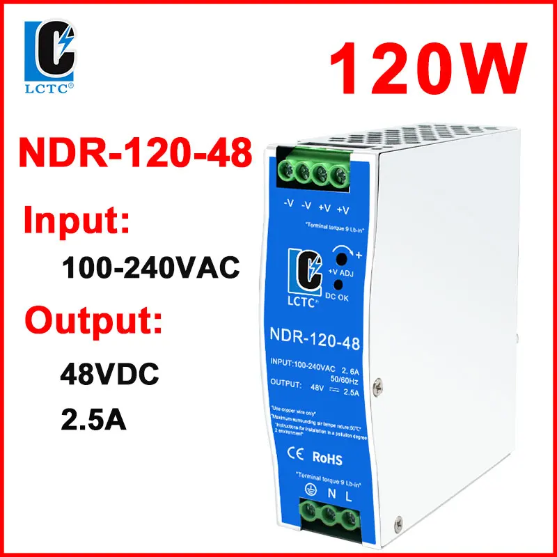 LCTC-Schaltnetzteil NDR-75W 120W 240W 480W Industrielles DIN-Schiene 12V 24V 48V AC/DC-Leistungstransformator mit Einzelausgang