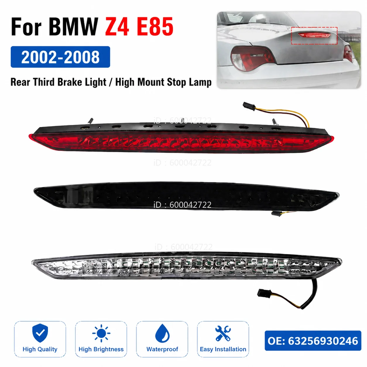 

For 2002-2008 BMW E85 Z4 LED Third Brake Light High Mount Stop Lamp Assembly 63256930246 63256917378