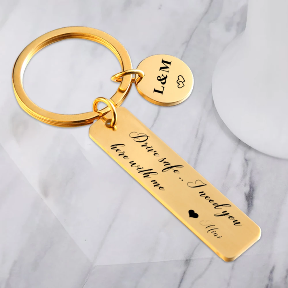 

Customizable New Driver Gift, Husband, Boyfriend, Gift Hand Stamped Drive Safe I Need You Here with Me Keychain, Engraved Couple