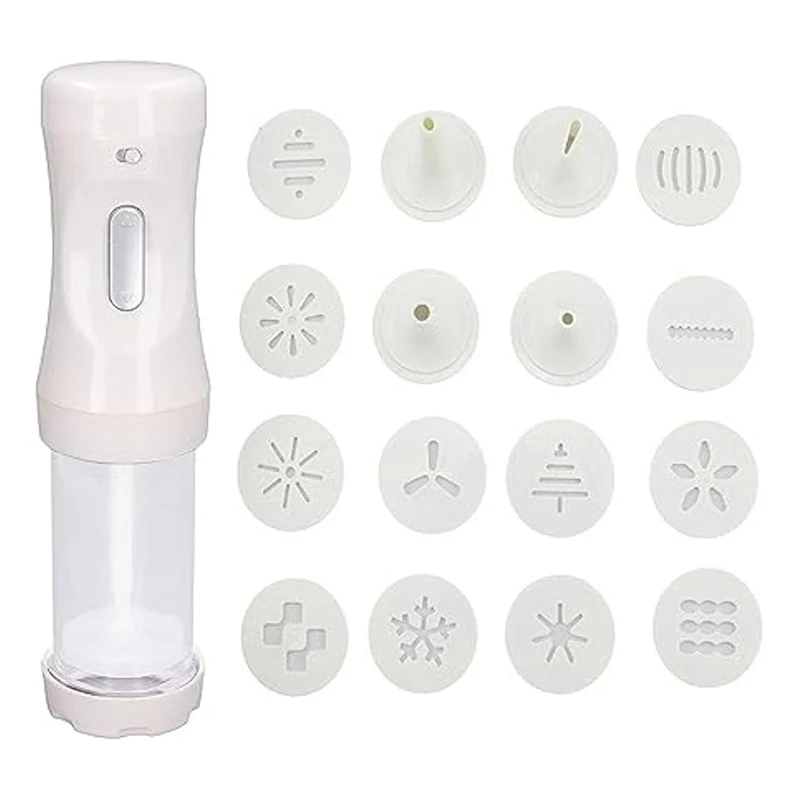 

ABSF 1 Electric Cookie Press With 12 Mold And 4 Decorating Nozzles For Cake Dessert DIY Maker And Decoration Baking Supplies