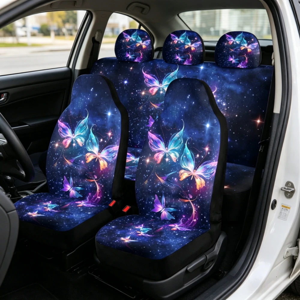 Starry Sky Butterfly Design Car Seat Cover Set Fit Various Car Models Universal Car Seat Covers Fashion Durable Full Set Interio