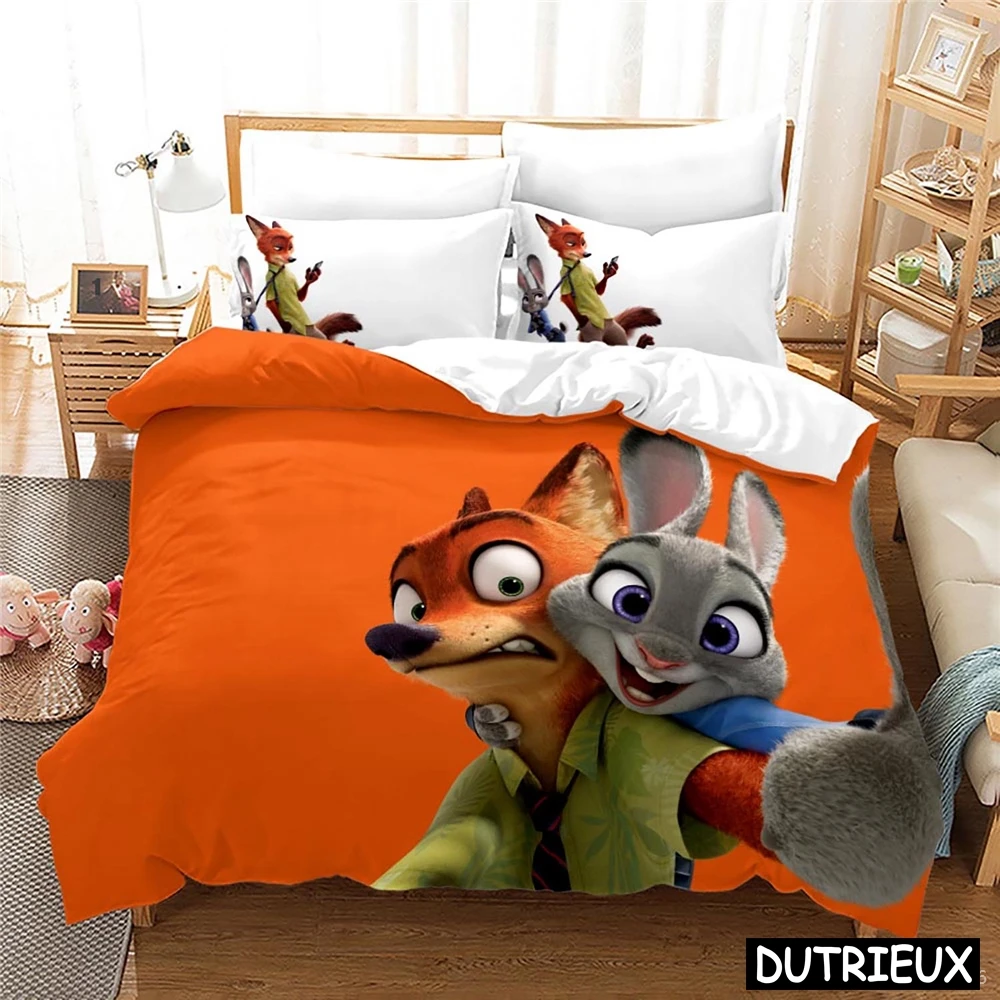 Disney Cartoon Zootopia Zootropolis 3d Printed Bedding Set Queen King Size Duvet Cover Set Soft Comforter Cover & Pillowcase Set