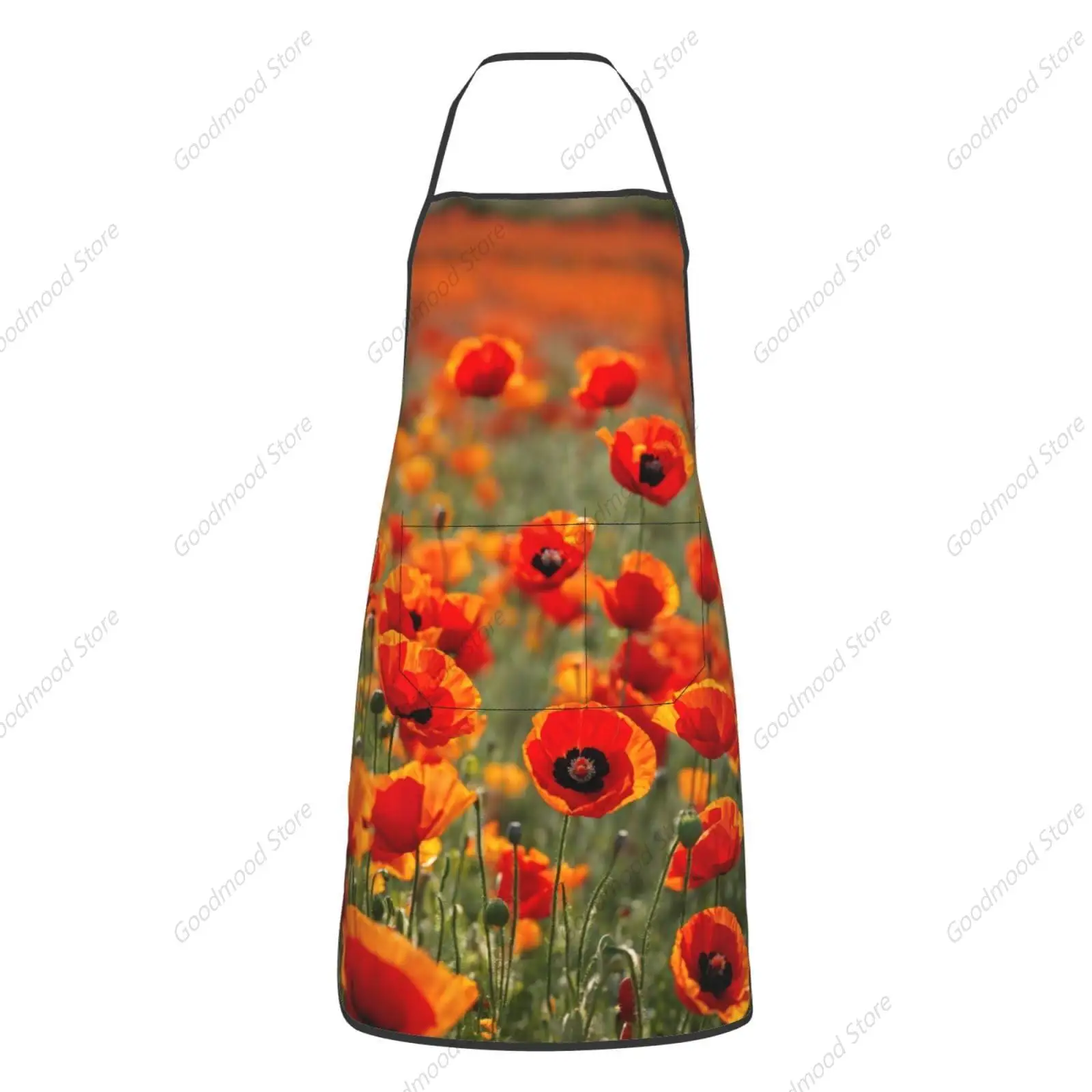 Poppy Flowers Print Cooking Aprons Grilling Bbq Kitchen Apron Bib Waterdrop Resistant With Pockets For Chef