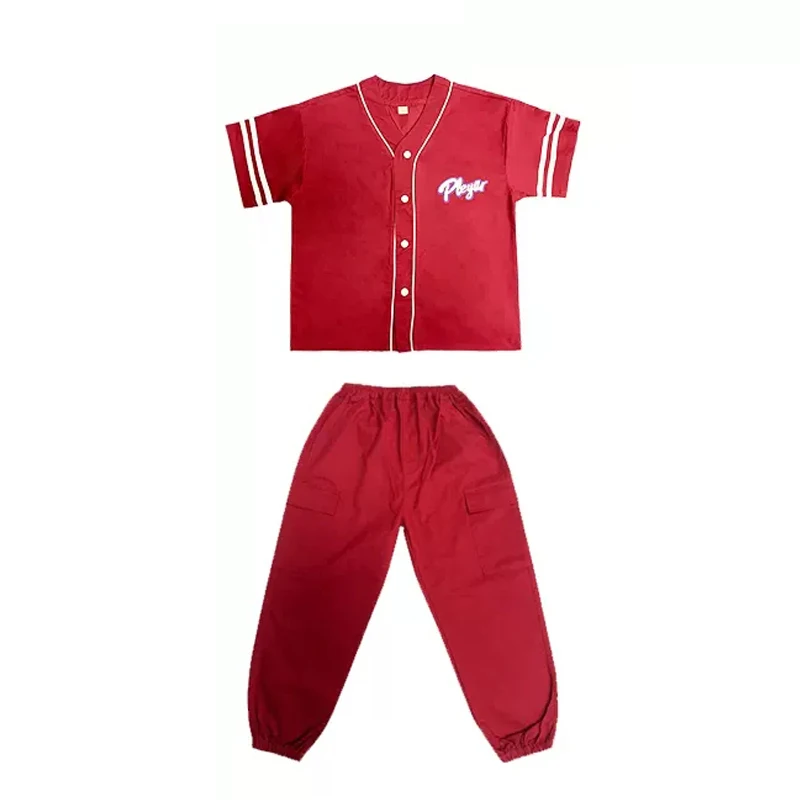 Ropa de baile de Hip Hop para niños y niñas, traje de Jazz, pantalones de abrigo rojo, traje de Hip Hop Kpop, traje de actuación de baile callejero BL9316