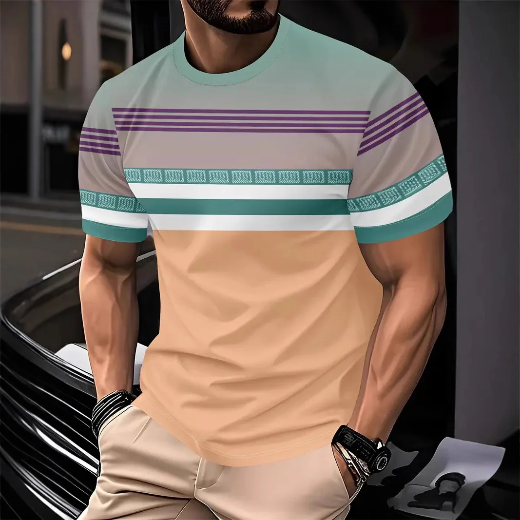 2025 Summer Men's Fashion 3D T Shirt Splicing Printed Colorblocking Casual Slim Short Sleeve Outdoor Sports Running Fitness Top image 4