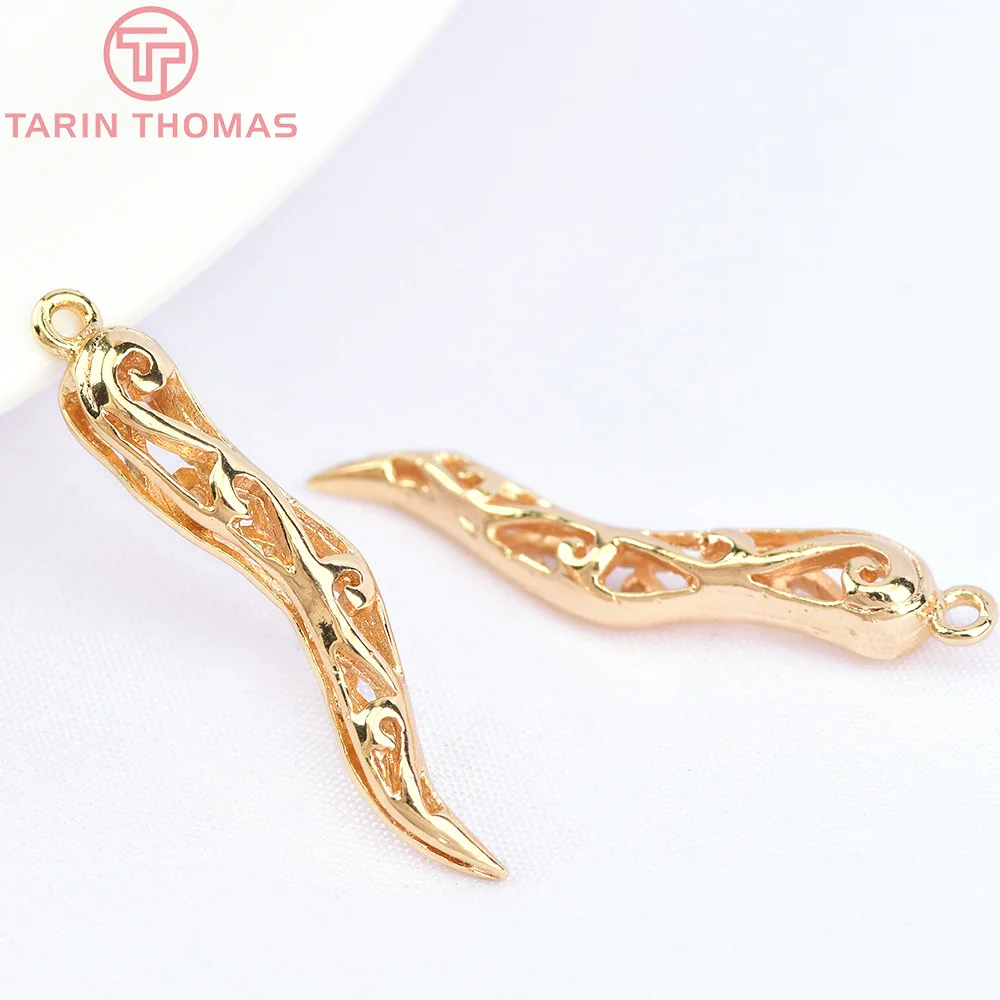 (5953) 6PCS 6x28.5MM 24K Gold Color Brass Chili Shape Hollow Out Charm Pendant High Quality Jewelry Making Findings Accessorie