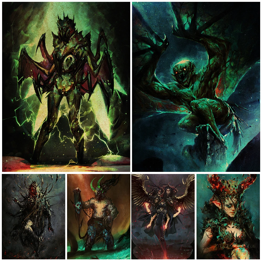 Arte de pared Vintage de demonios del infierno, pintura en lienzo, el mago oscuro y el caballero de los muertos, impresiones de carteles para decoración para sala de estar