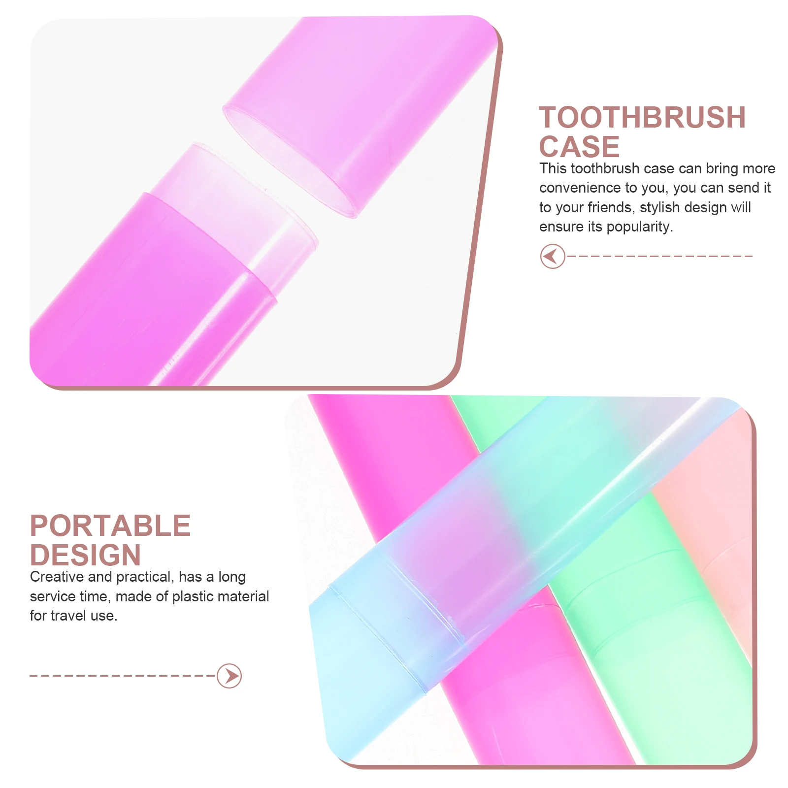 

4 Pcs Portable Toothbrush Case Travel Containers Plastic Holders for Home Travel School Family Camping Green Blue Pink Rose Each