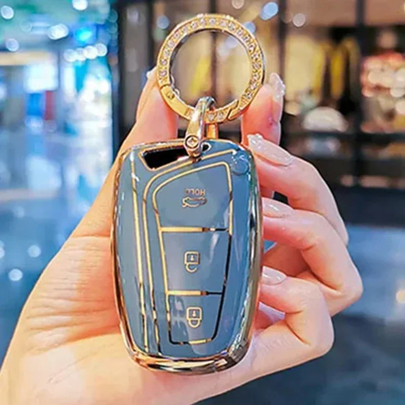 لشركة هيونداي العظمة HG سيدان جينيسيس G80 سانتا في 3DM جراند سانتا في 2018 IX45 EQUUS أزيرا حافظة مفاتيح تلقائية عن بعد غطاء حامل #5