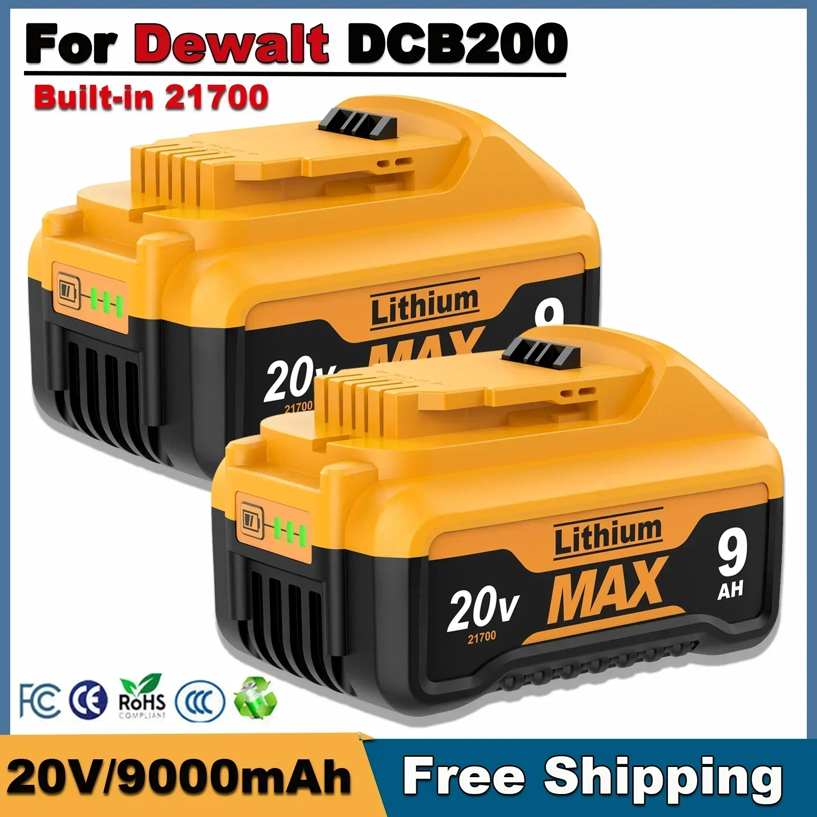 

For Dewalt 20V DCB200 Replacement Battery Built-in 21700 Battery 20V MAX Li-ion Rechargeable Power Tool Battery