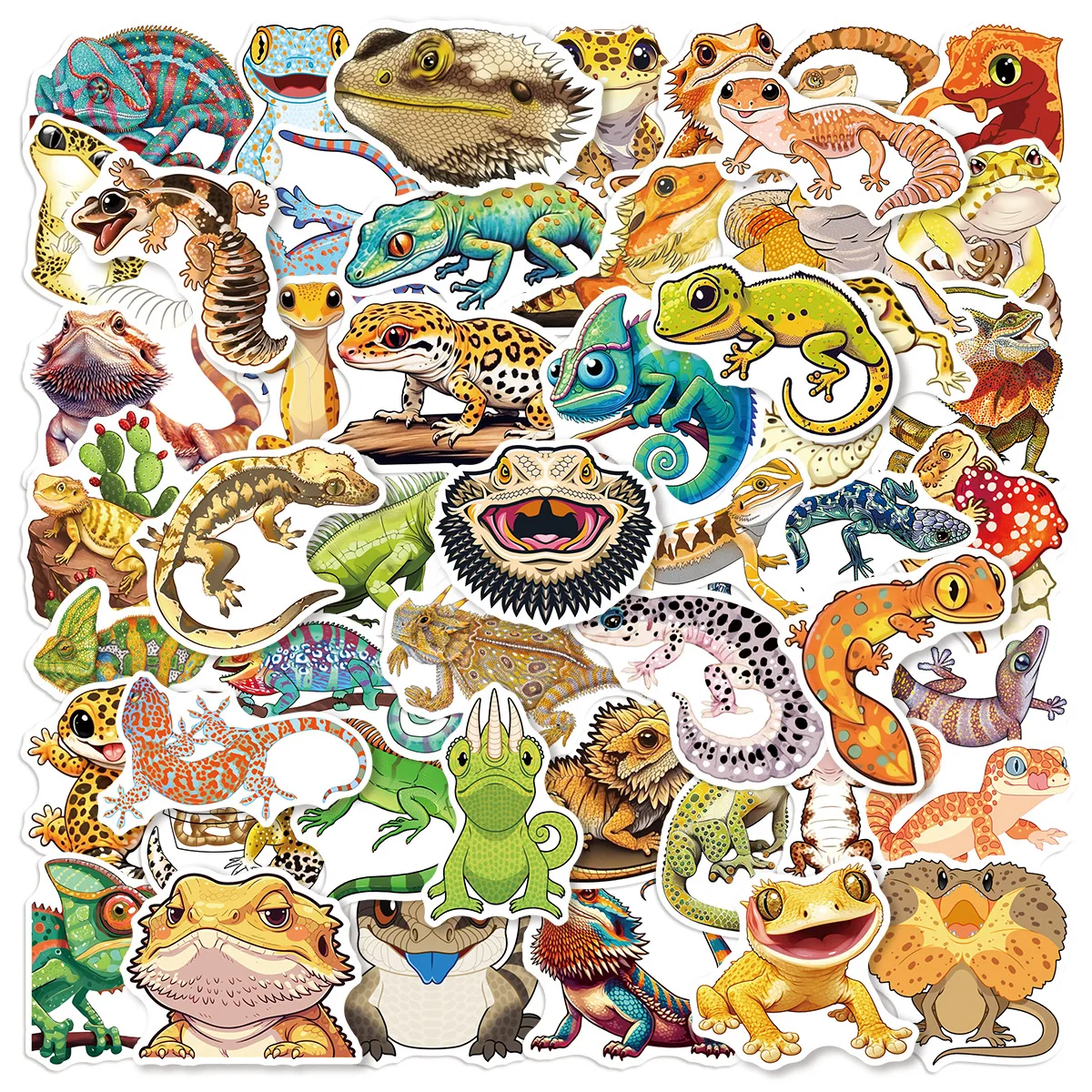 50 PCS Lizard Cartoon Gecko Different Reptile Animal Graffiti Stickers PVC Waterproof Student Hand Account Material Decals