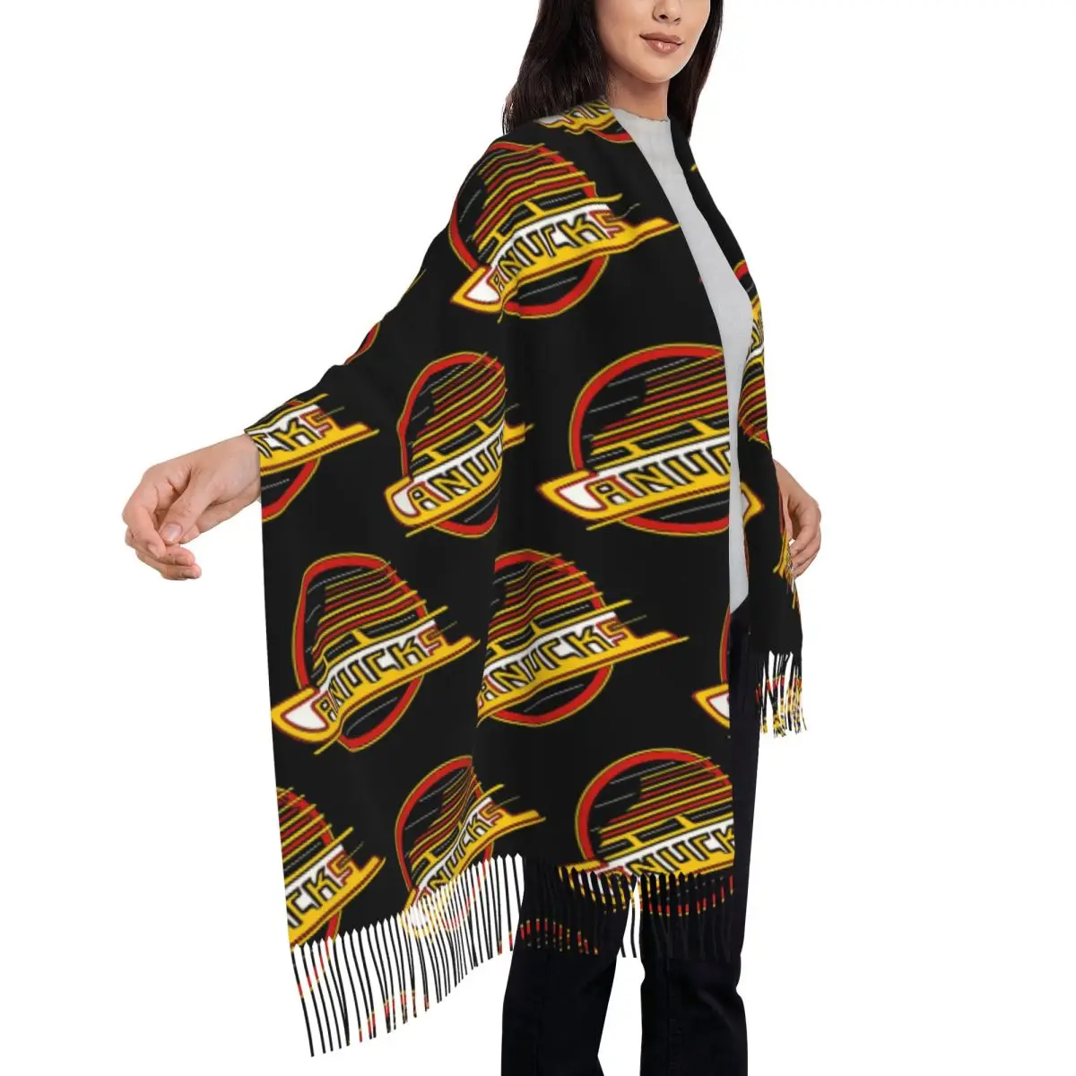 

Vancouver Hockey Canucks Skate Scarf Tassel Scarves Women Soft Warm Shawls and Wraps Large Fall Winter Shawl Wrap