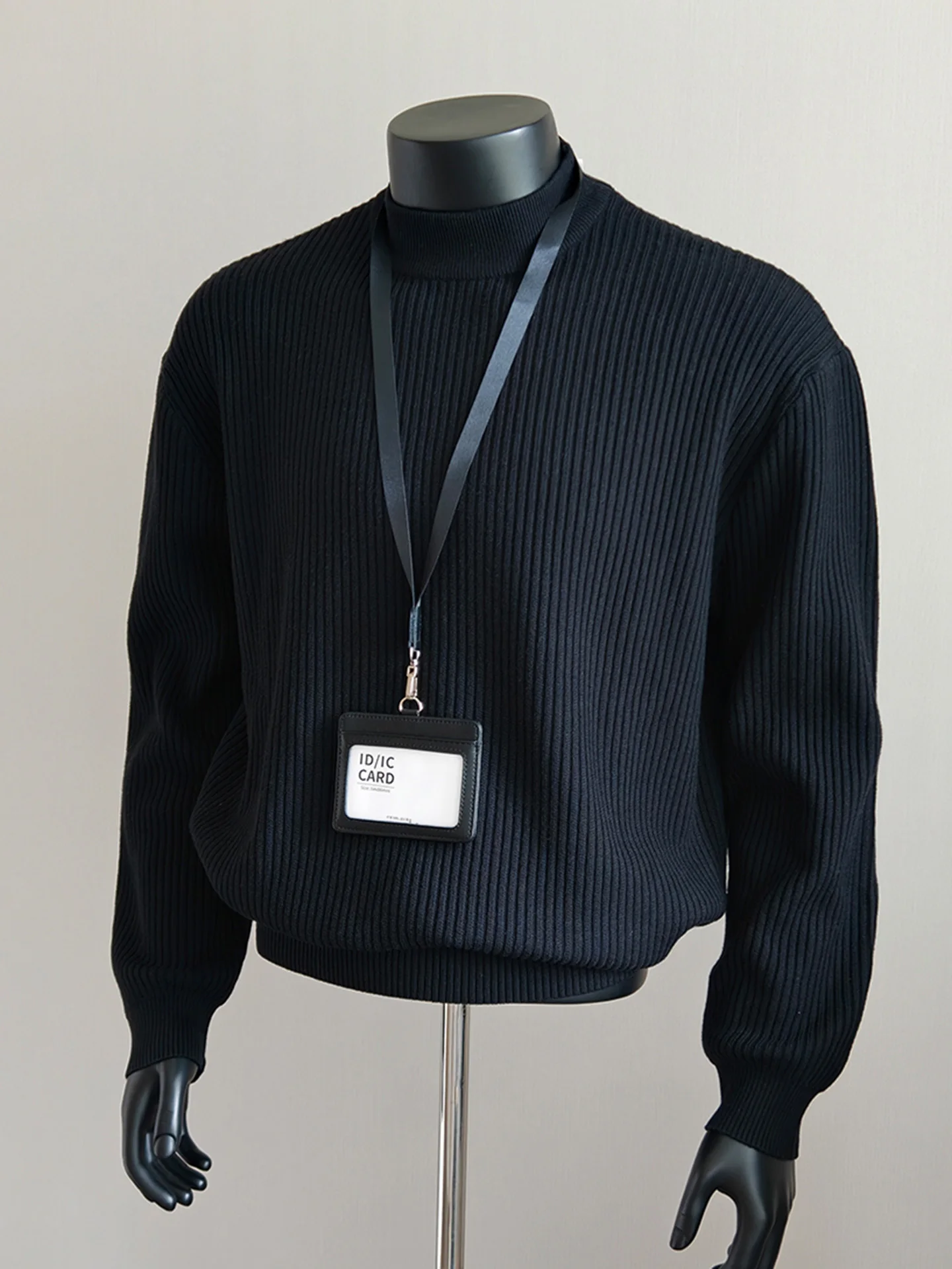 

Cleanfit Textured Bla High Ne Men's Sweater Autumn Winter Elastic Slim Fit oulder Knitted irt Casual Sle Regular Fit