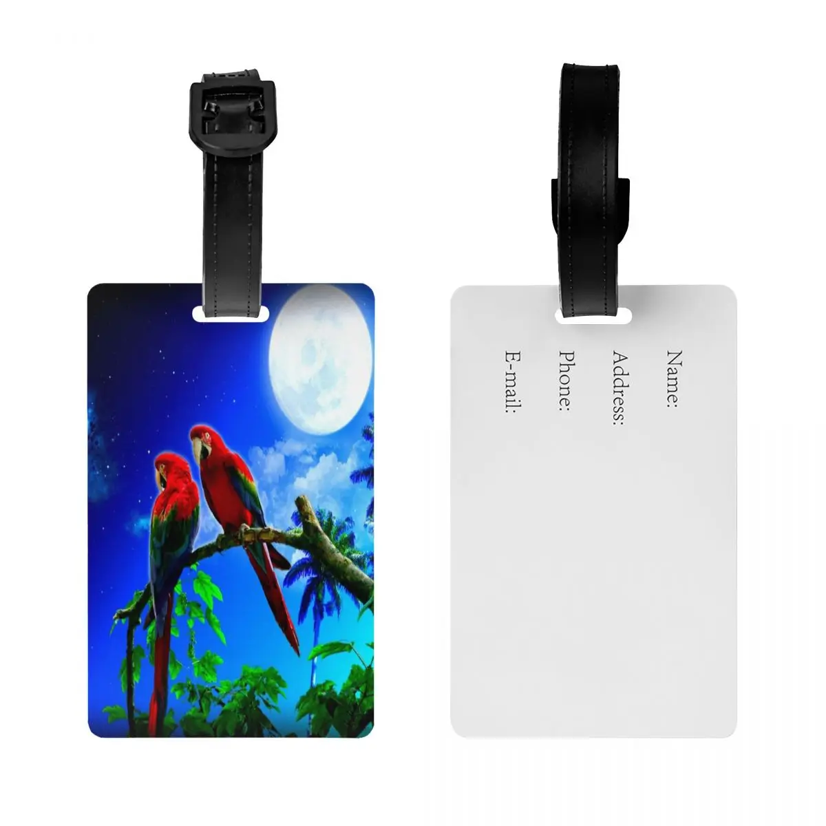 Cute Parrot Bird In Night Sky Luggage Tag Custom Psittacine Birds Baggage Tags Privacy Cover Name ID Card